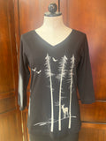 Marushka t-shirt, 3/4 sleeve v-neck Deer Twiggy