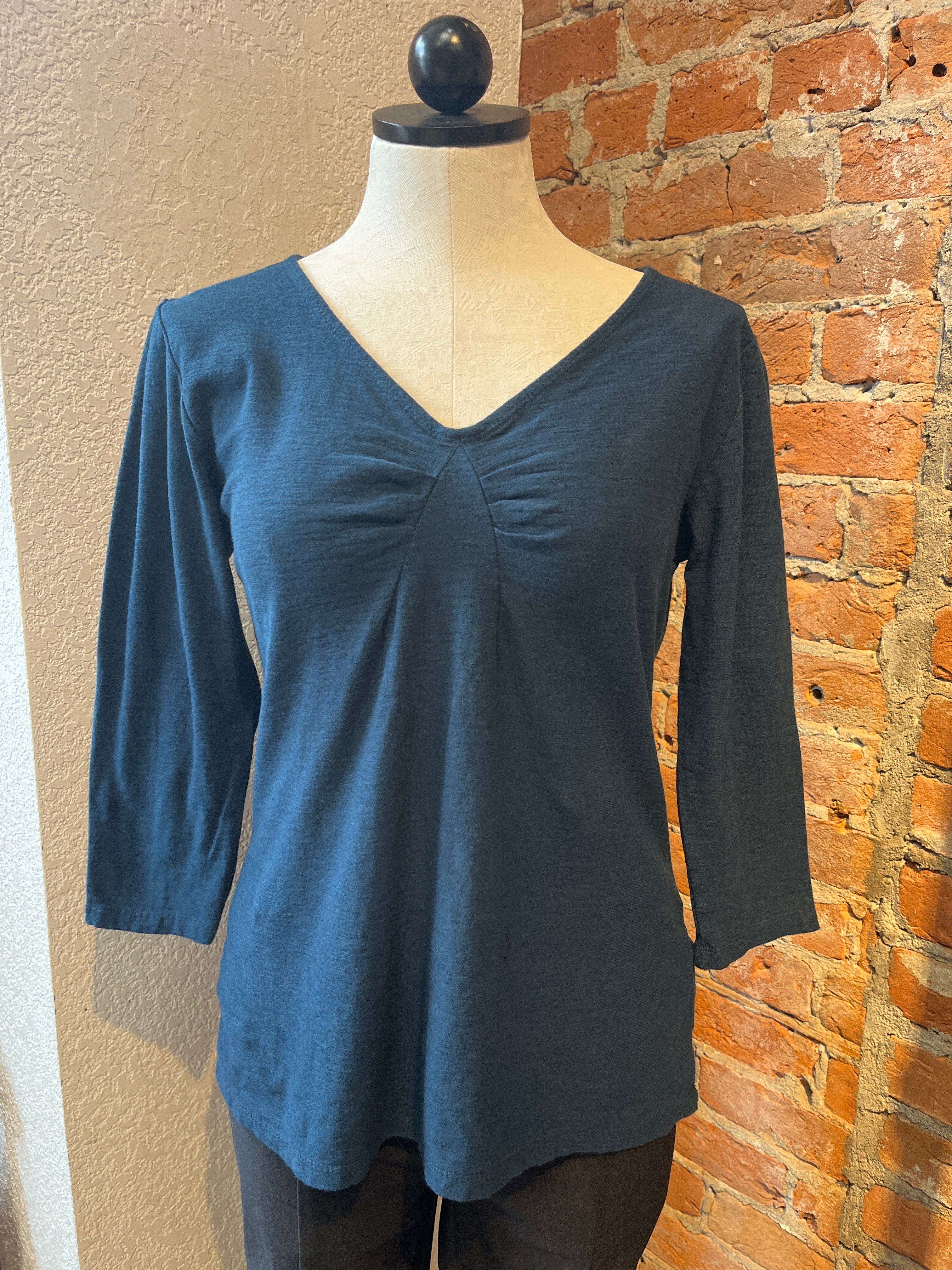 Camiseta holgada con manga 3/4 en mezcla de lino