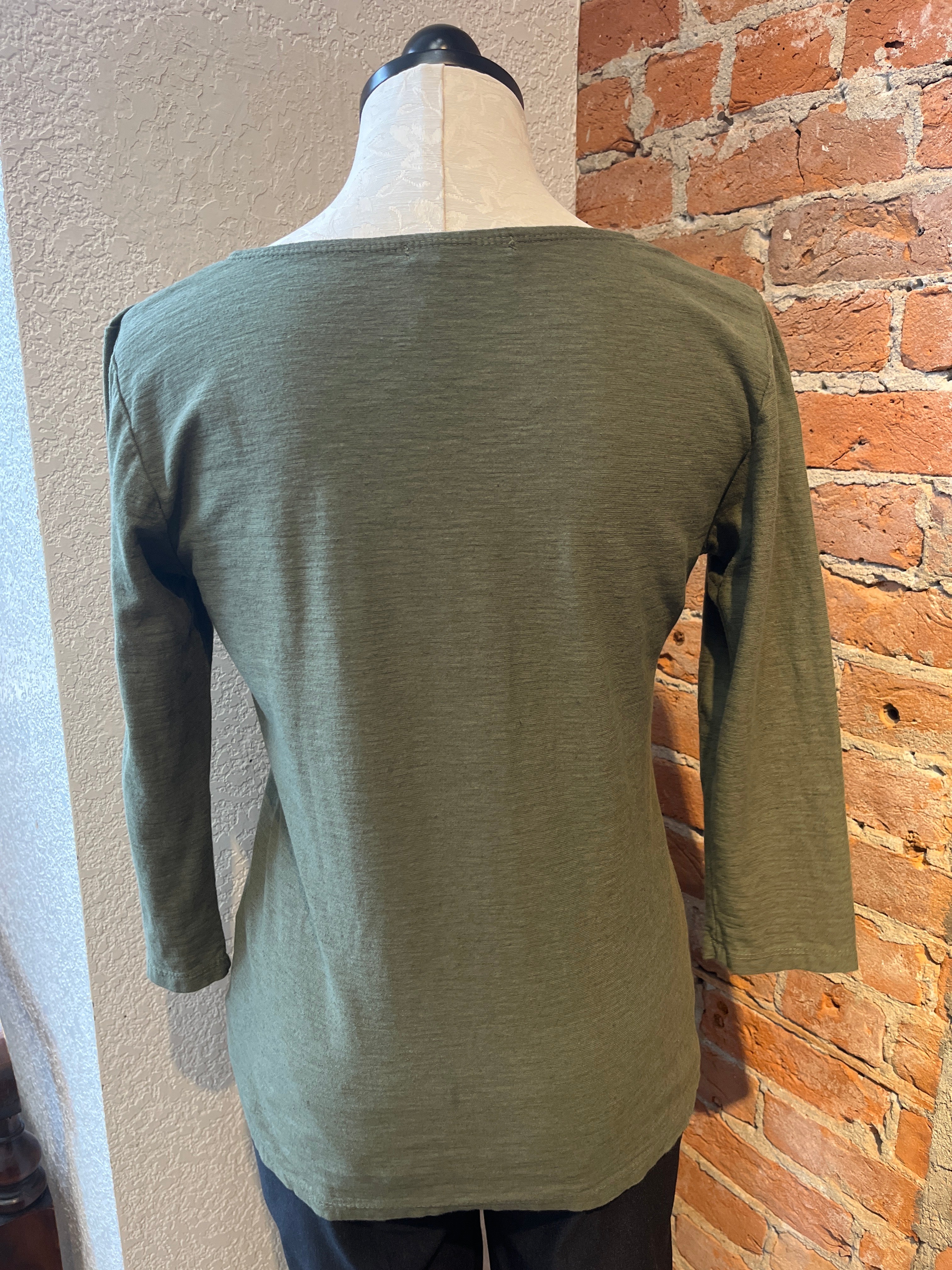 Camiseta holgada con manga 3/4 en mezcla de lino