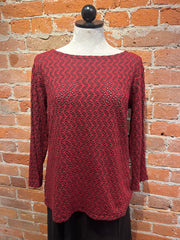 Cut Loose shirt, boatneck 3/4 sleeve crochet Maraschino