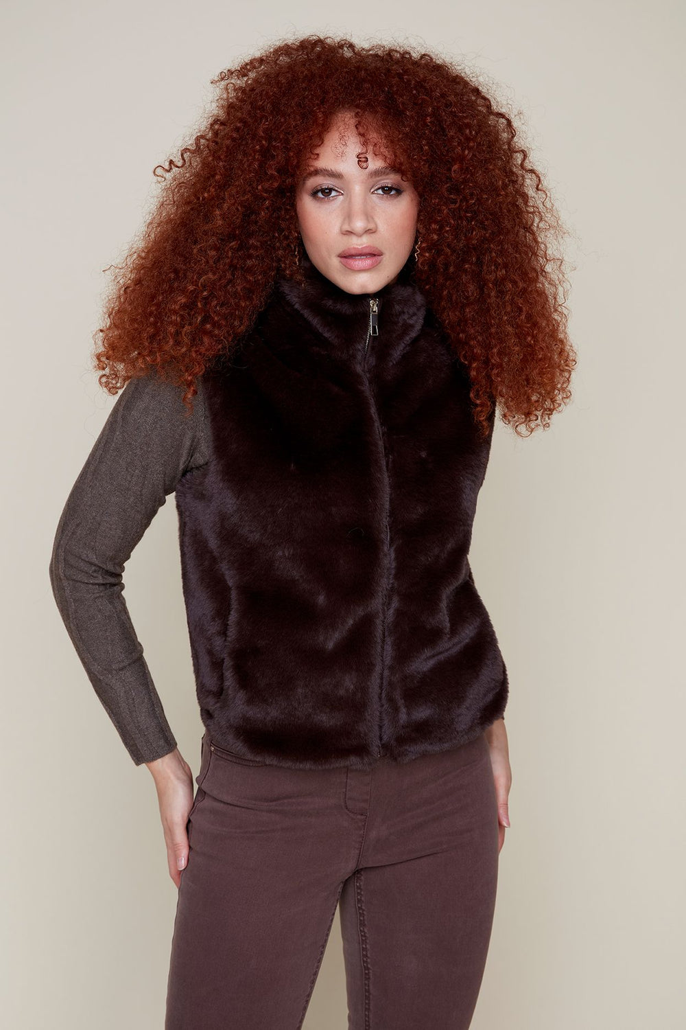 Renuar vest 3879, faux-fur zip