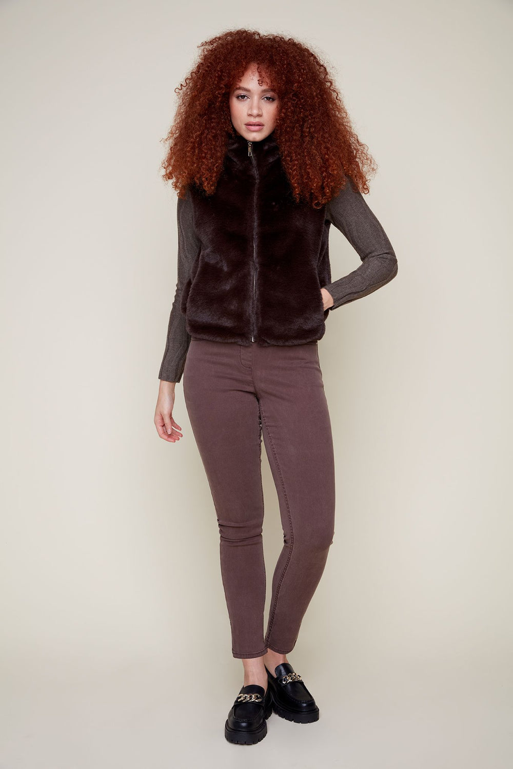 Renuar vest 3879, faux-fur zip