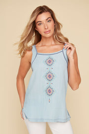 Renuar tank 5173, chambray embroidered