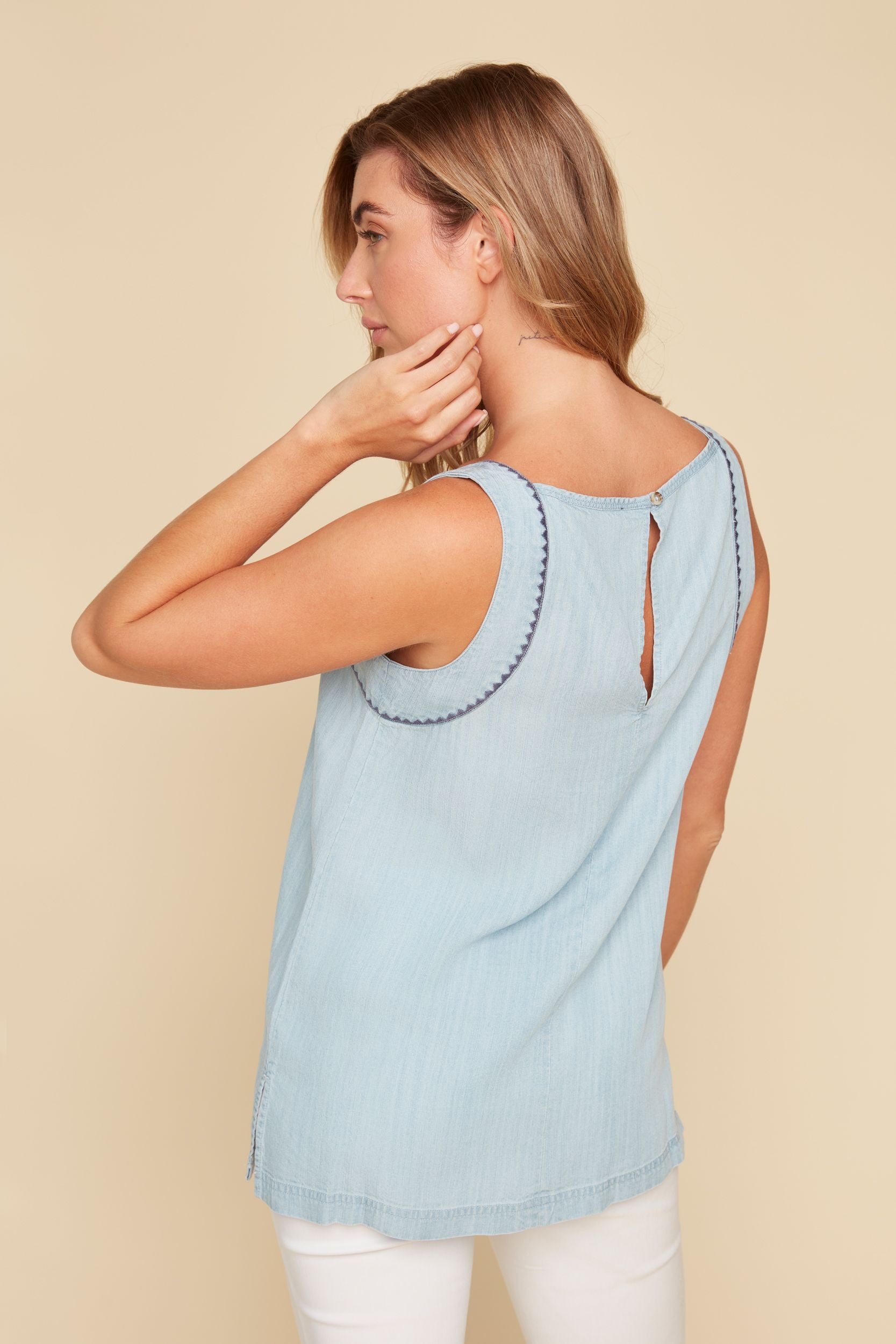 Renuar tank 5173, chambray embroidered