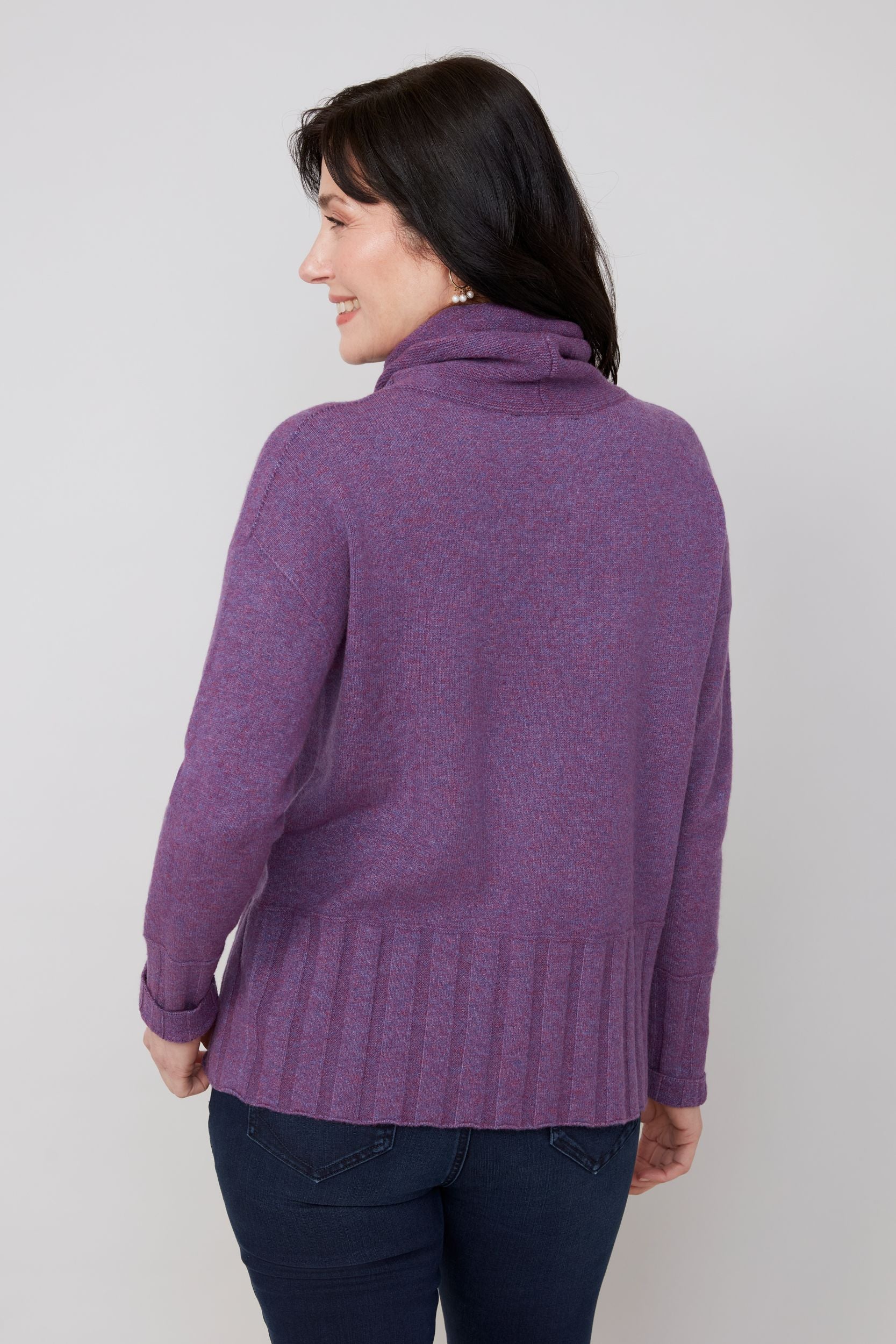 Renuar sweater 6940, drawstring funnel neck, heather plum