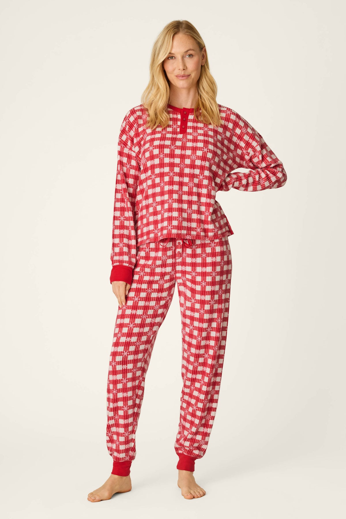 PJ Salvage pajamas, Ski Jammie Classics thermal set Chili Pepper Snowflake Check