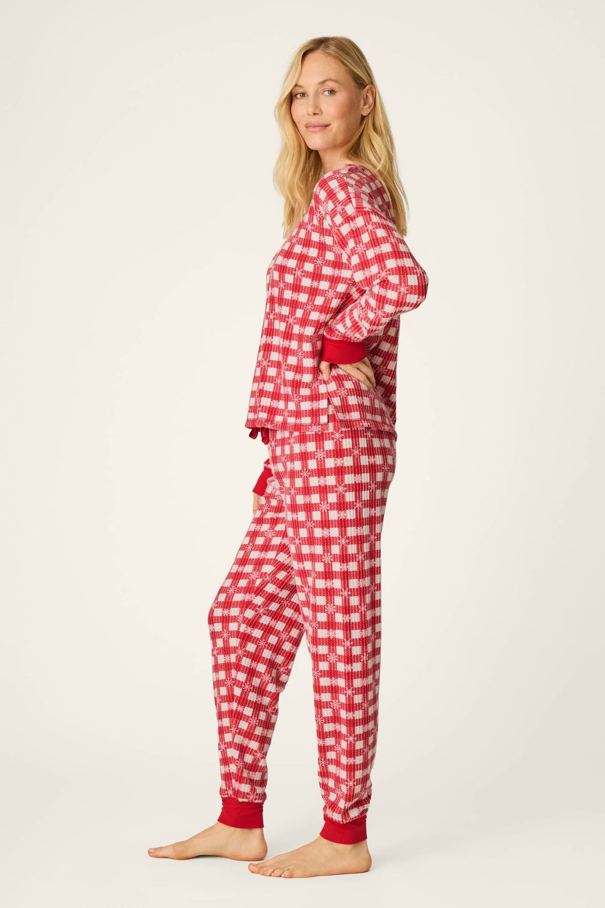 PJ Salvage pajamas, Ski Jammie Classics thermal set Chili Pepper Snowflake Check