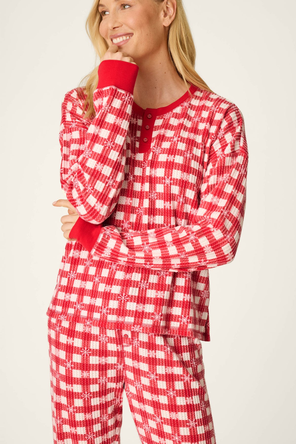 PJ Salvage pajamas, Ski Jammie Classics thermal set Chili Pepper Snowflake Check