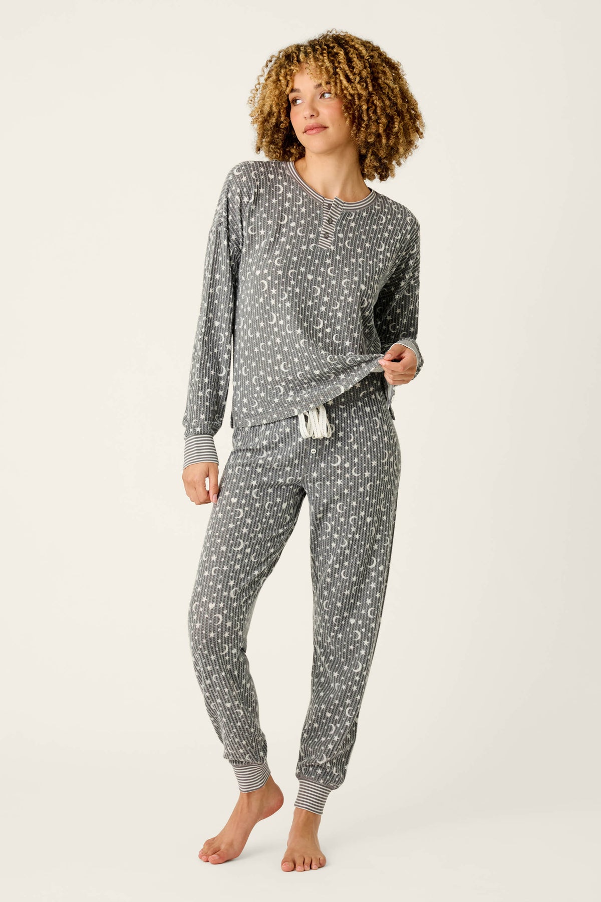 PJ Salvage pajamas, Ski Jammie Classics thermal set Steel Grey Moon & Stars