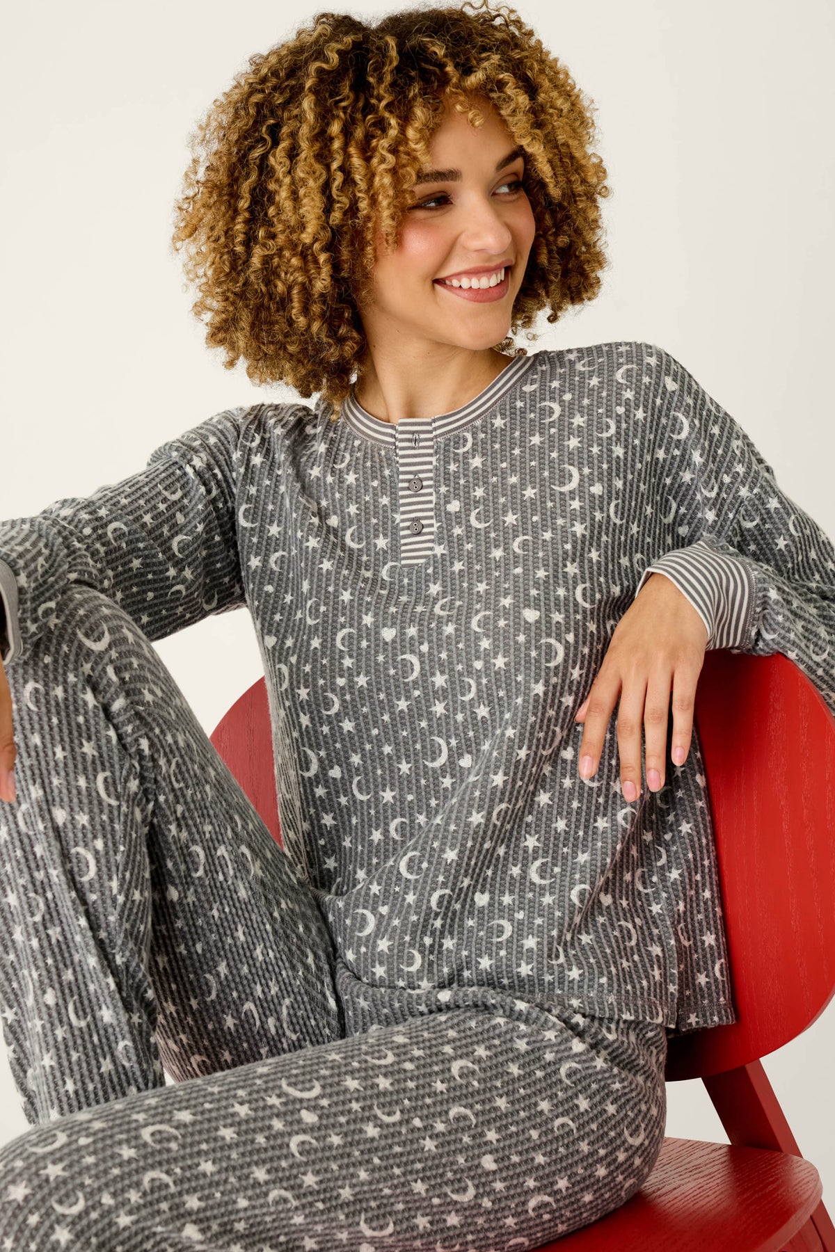 PJ Salvage pajamas, Ski Jammie Classics thermal set Steel Grey Moon & Stars