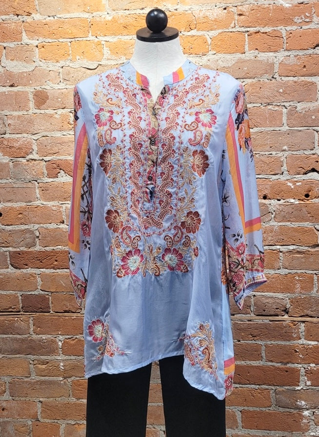 All About Her tunic 6089, embroidered cupro