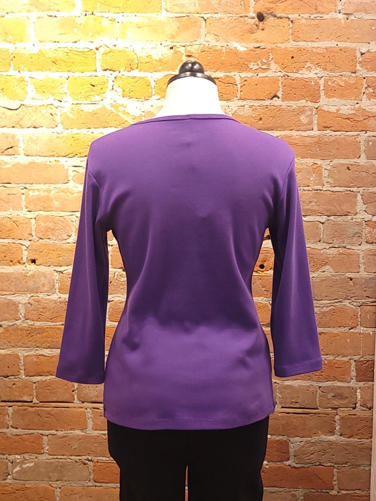 Necessitees t-shirt, shirred v-neck 3/4-sleeve