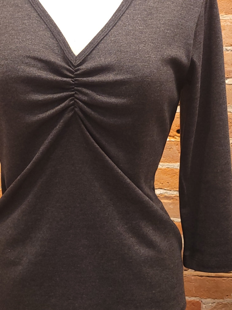 Necessitees t-shirt, shirred v-neck 3/4-sleeve