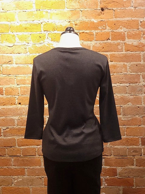 Necessitees t-shirt, shirred v-neck 3/4-sleeve