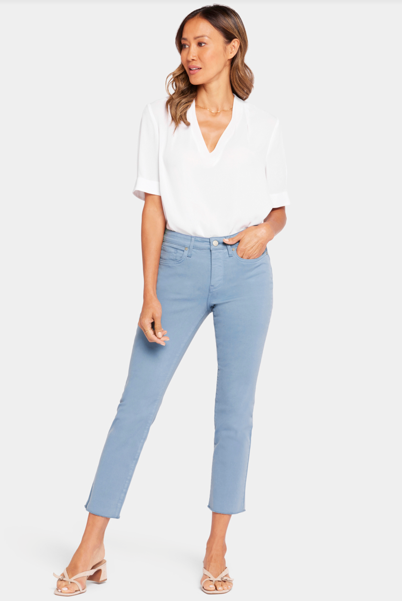 NYDJ Sheri slim ankle jeans, frayed-hem Blue Stone