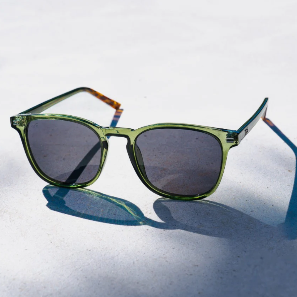 WearMe Pro Clear Frame & Green Lens Polarized Square Sunglasses