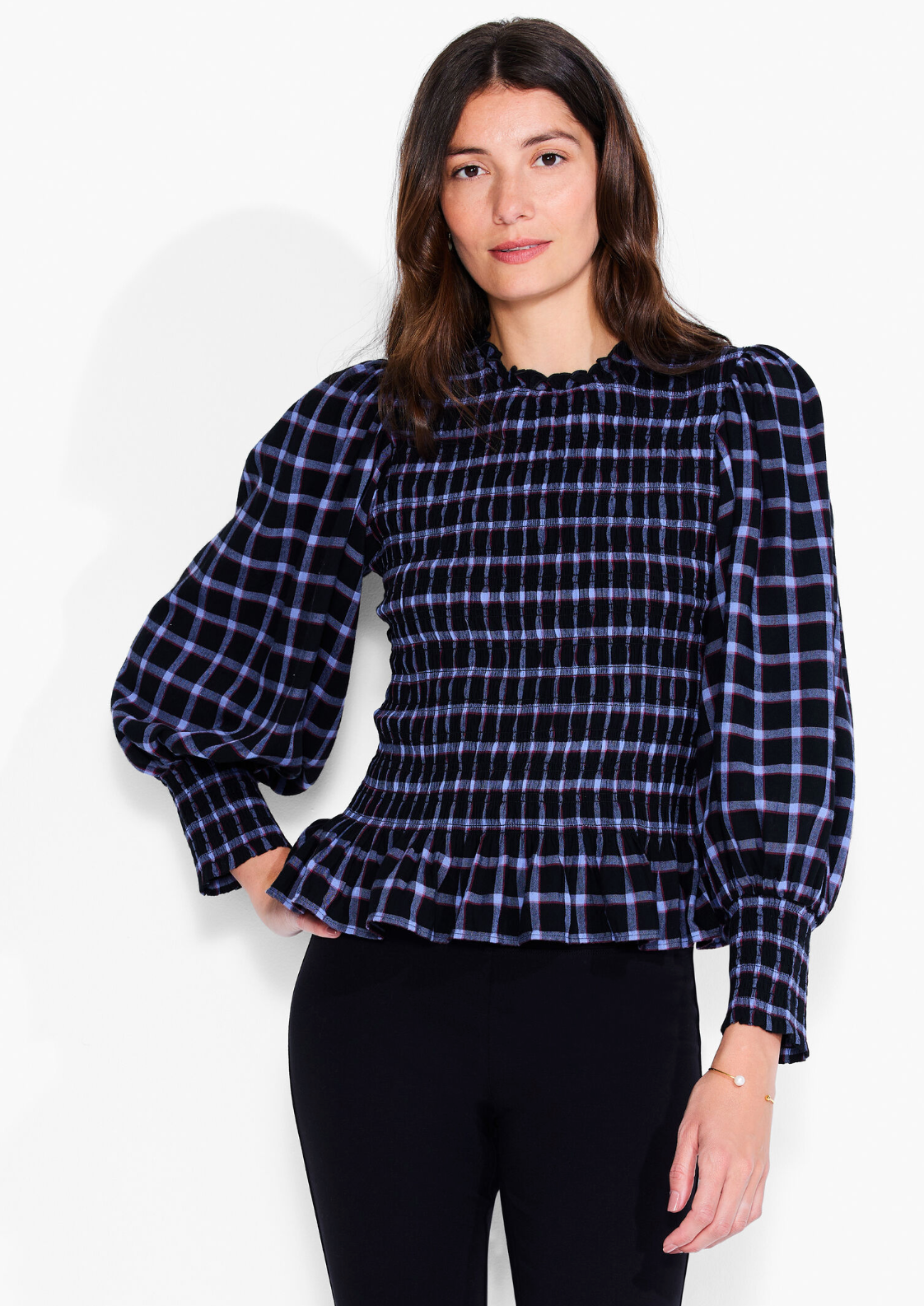 Nic + Zoe shirt, Plaid smocked SALE Size S