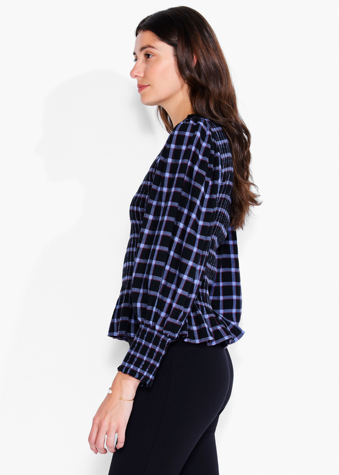 Nic + Zoe shirt, Plaid smocked SALE Size S