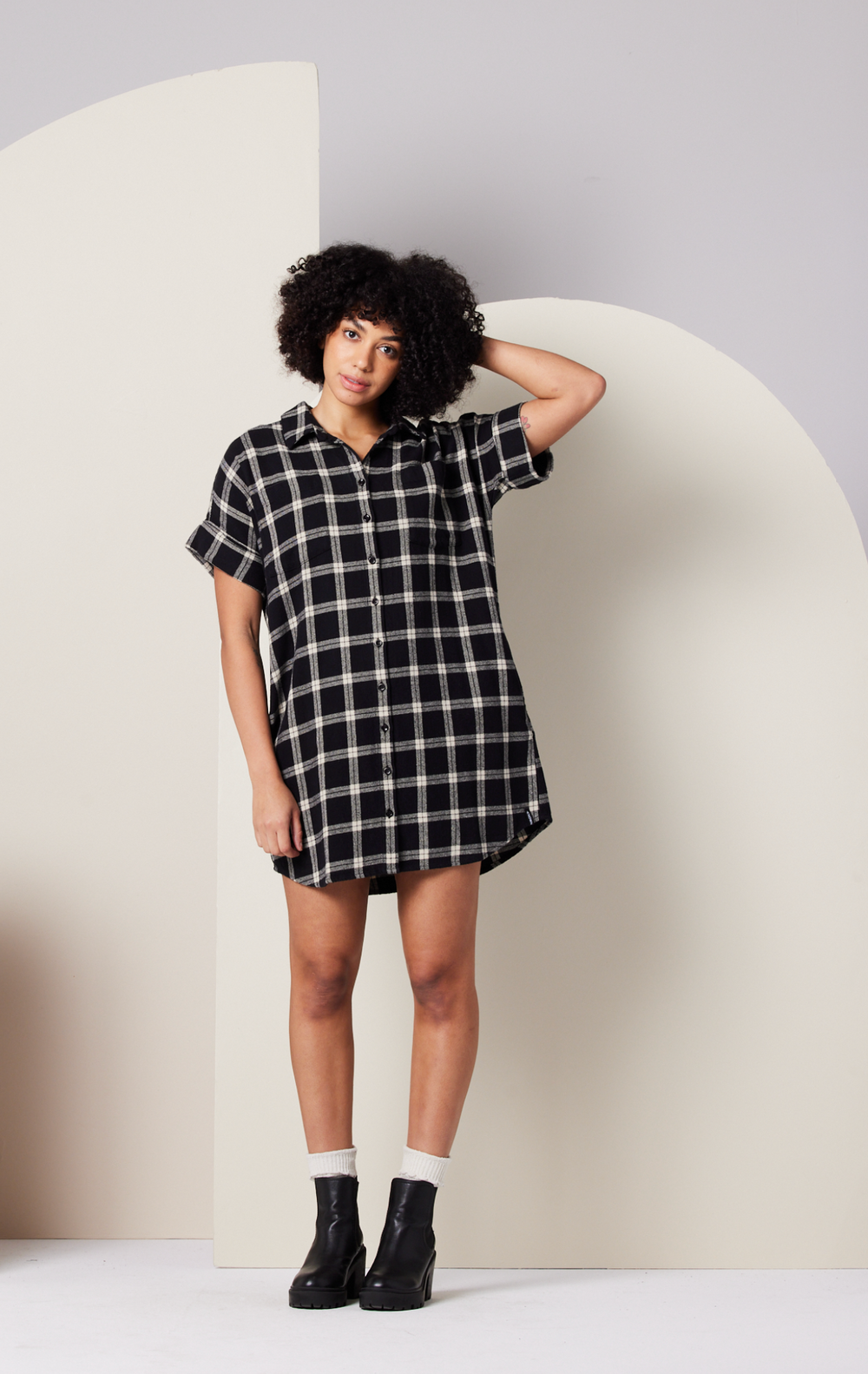 Known Supply Amaris dress, plaid organic cotton flannel