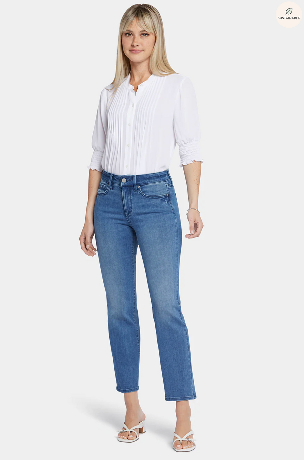 NYDJ Marilyn straight jeans (mid-rise, zip) ankle blue island