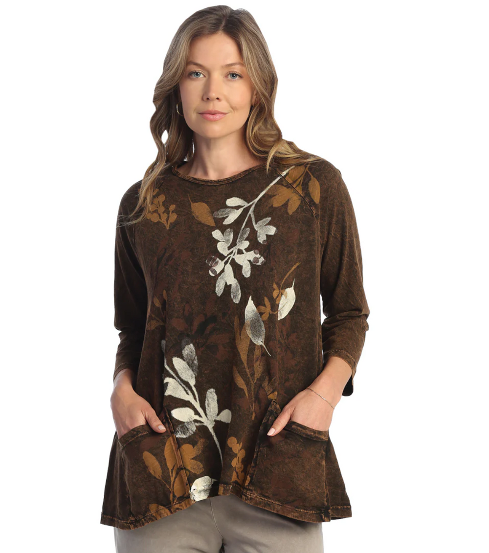 Jess & Jane Verde tunic, 3/4 sleeve patch pockets