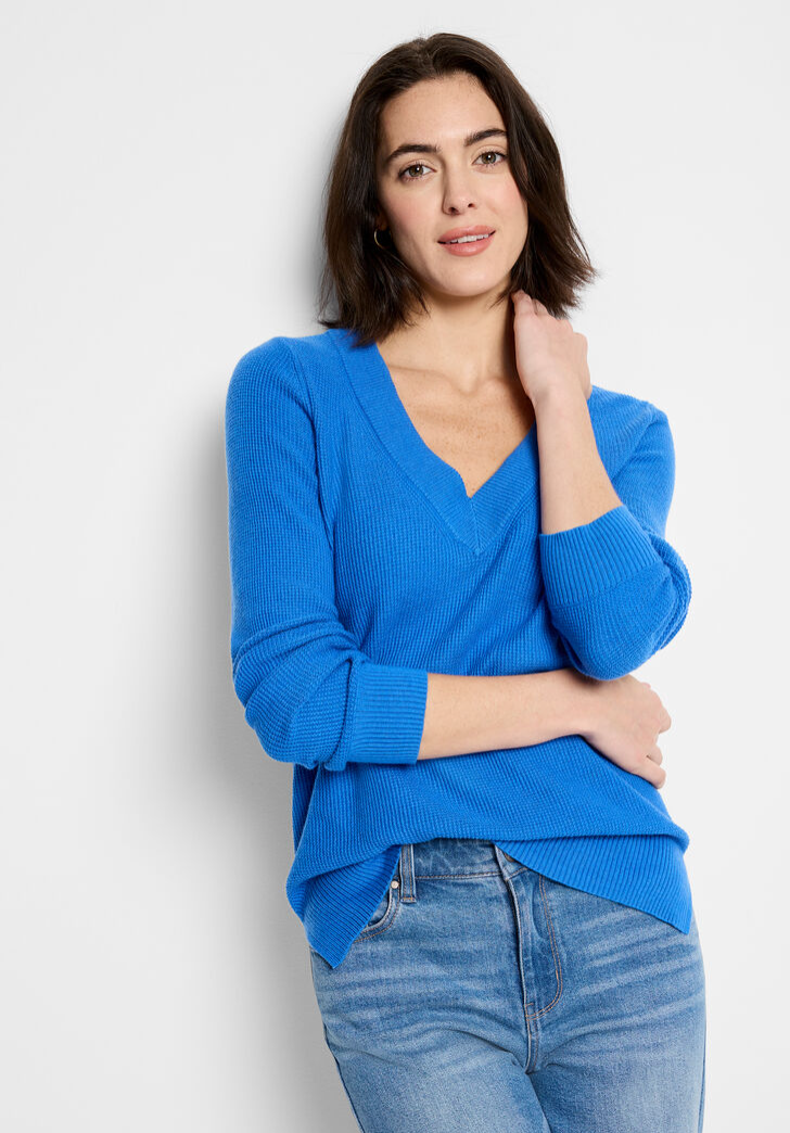 Nic + Zoe sweater 241168, waffle stitch v-neck (2 colors)
