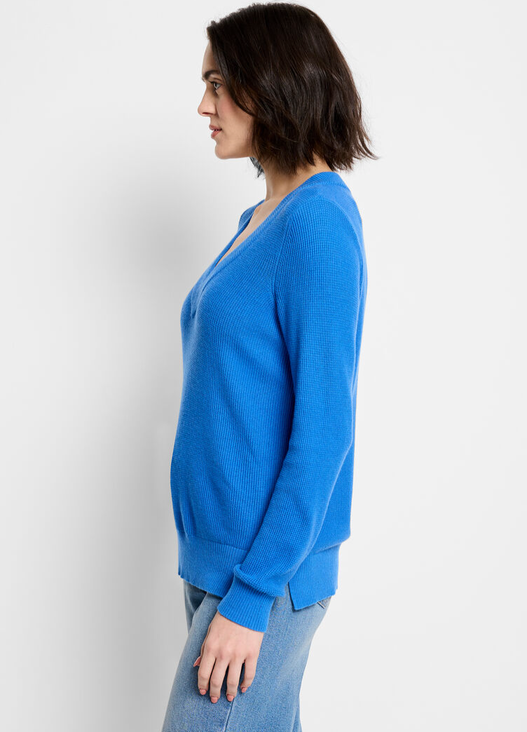 Nic + Zoe sweater 241168, waffle stitch v-neck (2 colors)