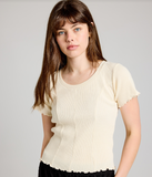 Known Supply Cricket shirt, short sleeve crop rib knit