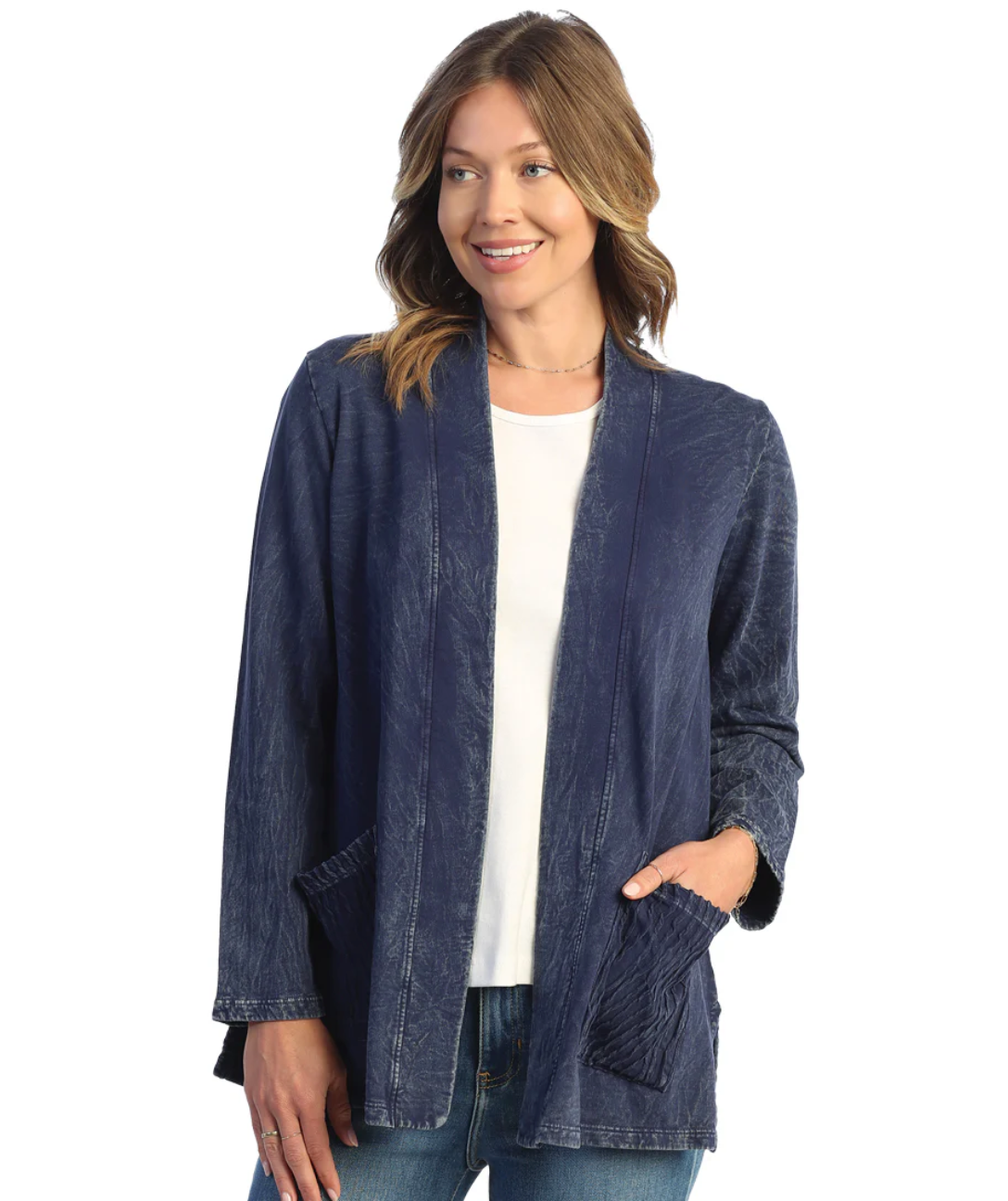 Chaqueta de malla Jess &amp; Jane, dobladillo con volante de 2 botones