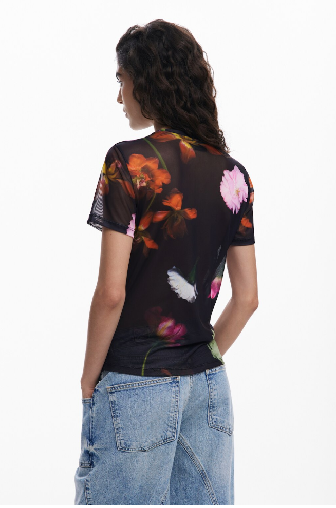 back of t-shirt showing more flowers