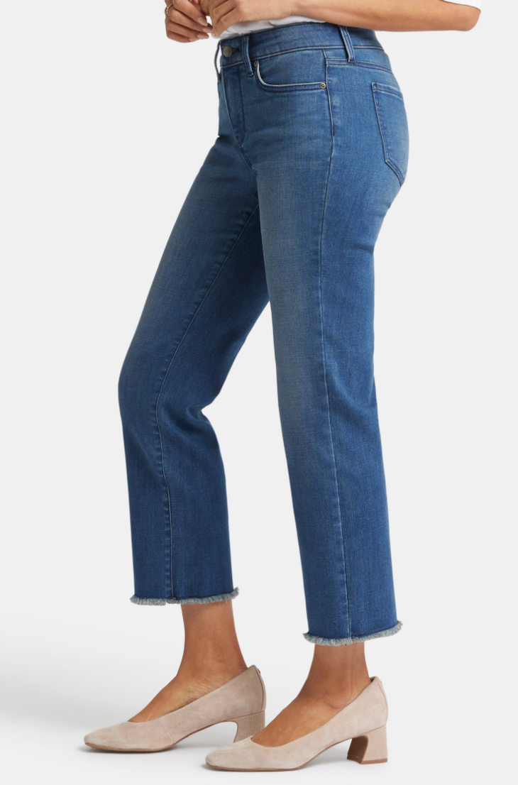 NYDJ Marilyn straight ankle jeans, frayed-hem Blue Ridge wash