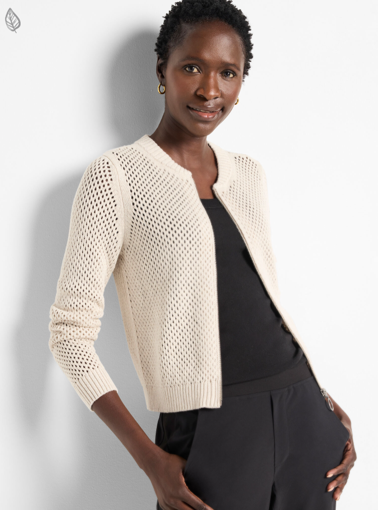 Nic + Zoe cardigan 258118, zip front mesh
