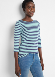 Nic + Zoe t-shirt 252002, stripe boatneck 3/4 sleeve (2 colors)