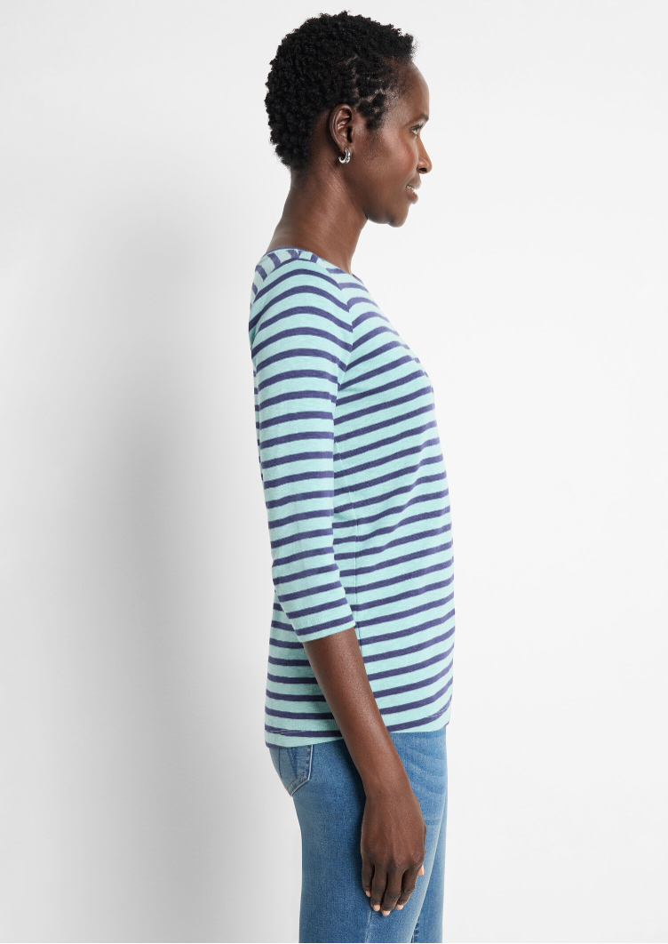 Nic + Zoe t-shirt 252002, stripe boatneck 3/4 sleeve (2 colors)