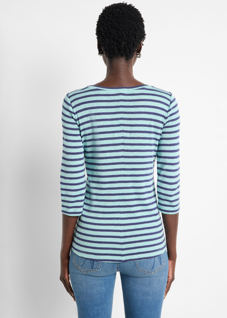 Nic + Zoe t-shirt 252002, stripe boatneck 3/4 sleeve (2 colors)