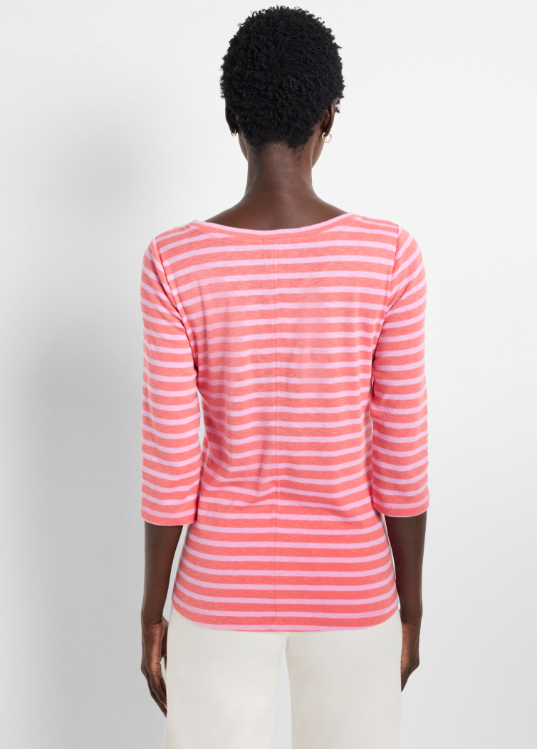 Nic + Zoe t-shirt 252002, stripe boatneck 3/4 sleeve (2 colors)