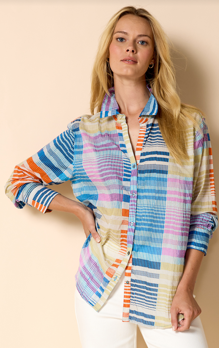 Nic + Zoe shirt 251636, sunset stipe boyfriend