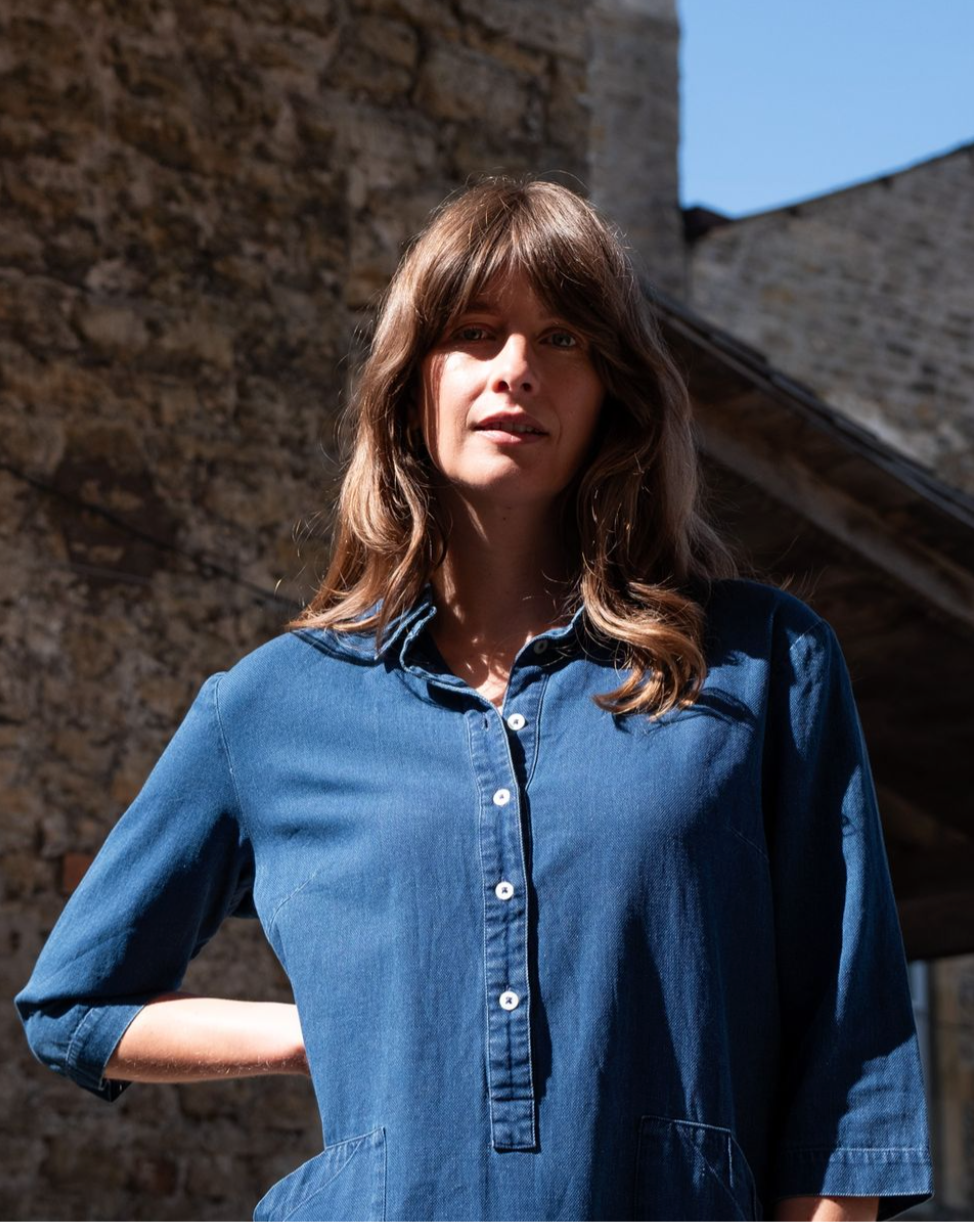 Bibico Tara shirt dress, textured denim