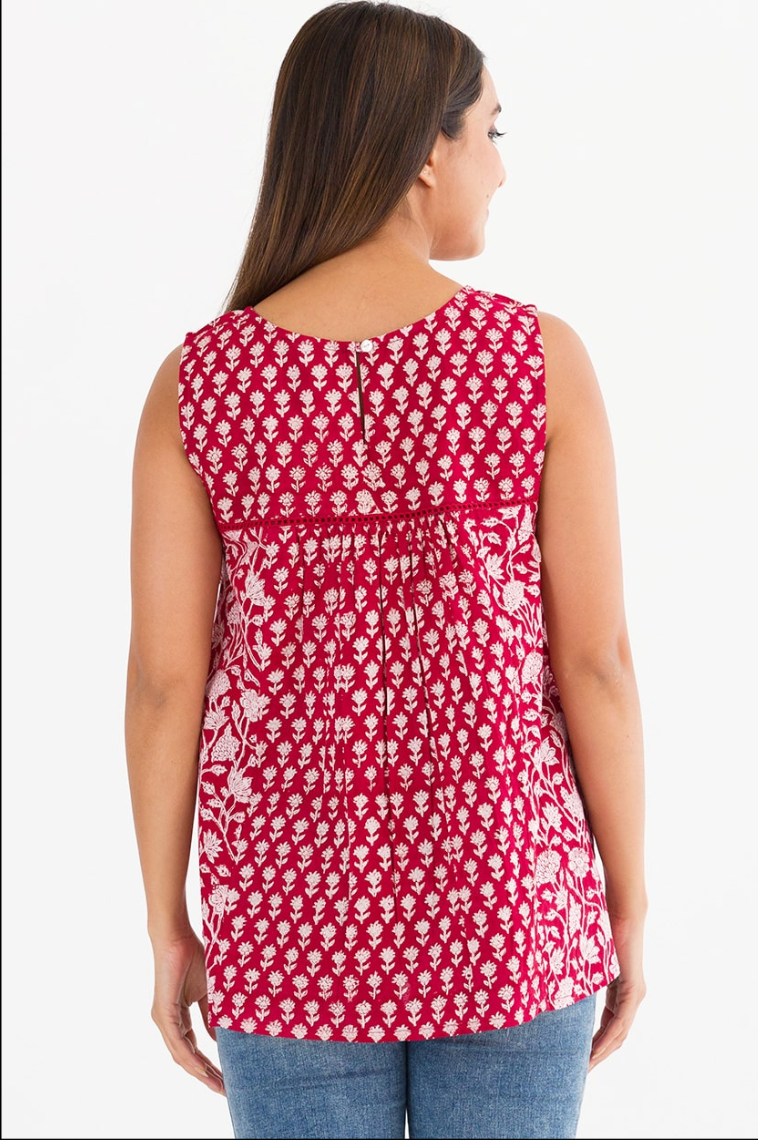Sevya Pavrita tank, block print