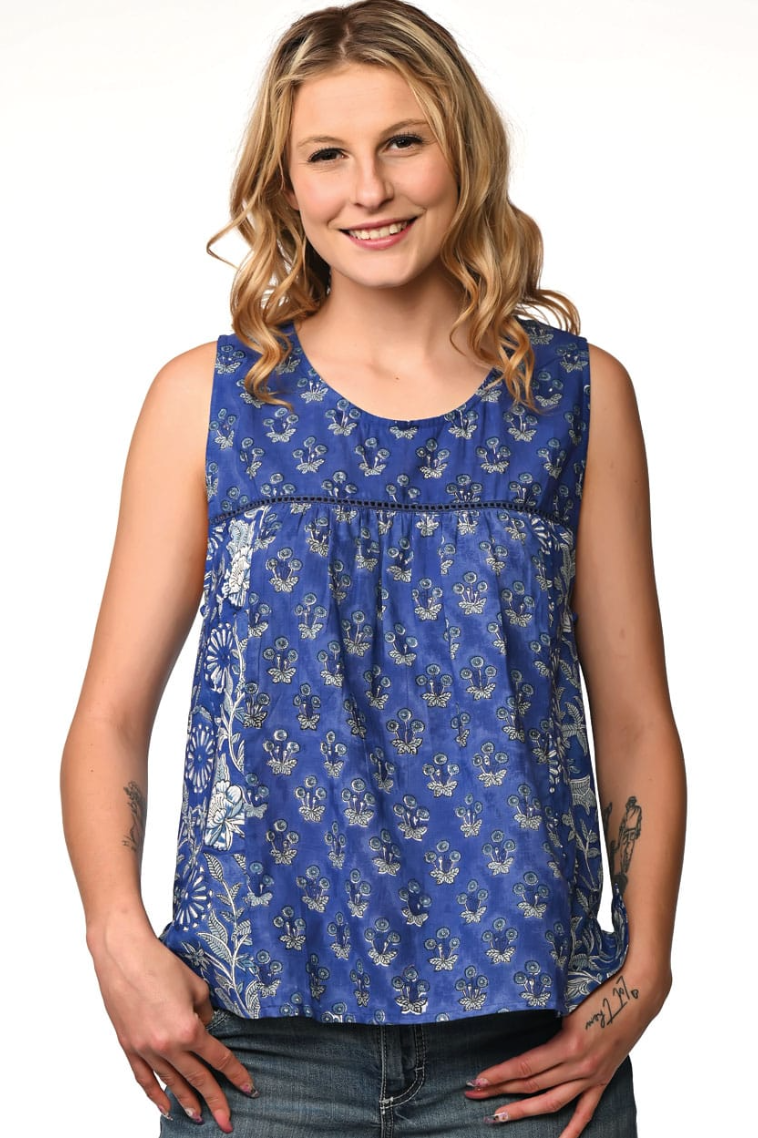 Sevya Pavrita tank, block print