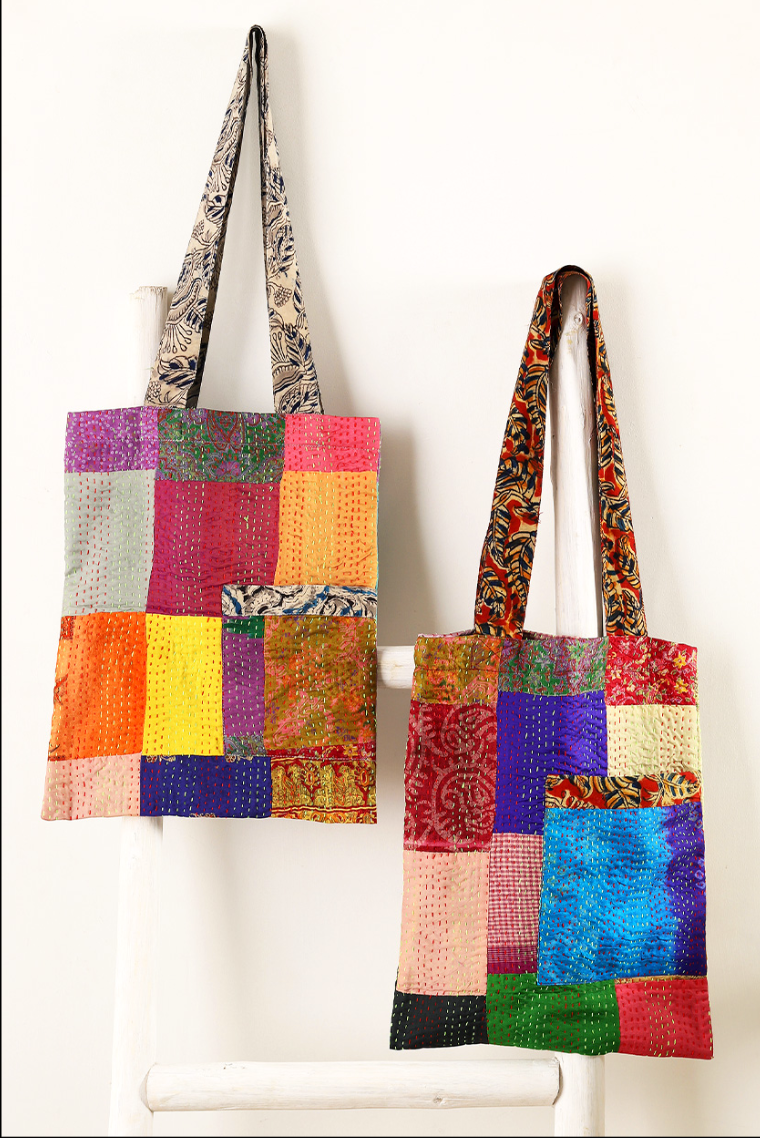 Sevya Kantha purse, silk tote with pocket