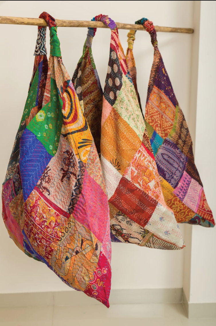 Sevya Kantha purse, silk triangle shoulder bag