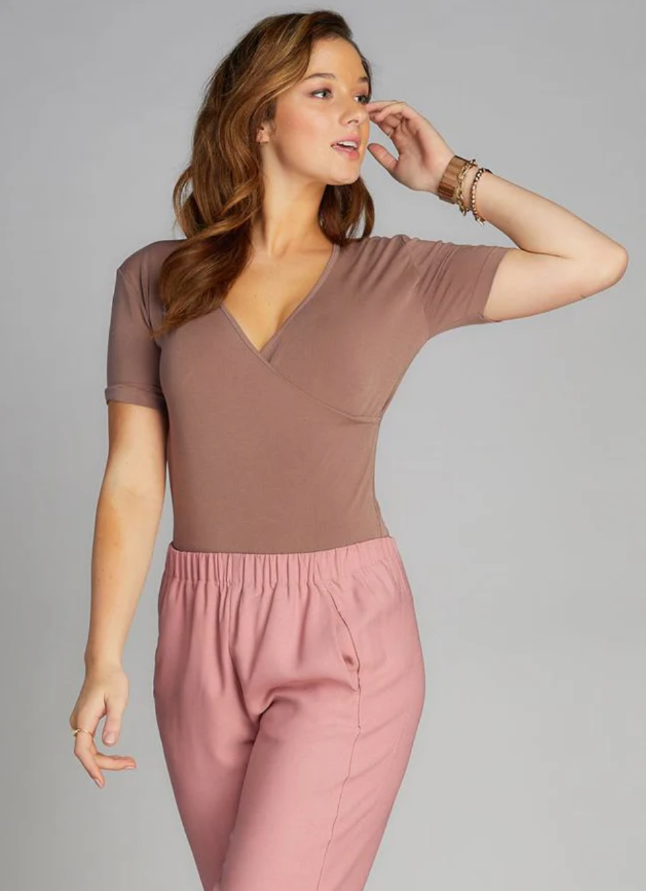 C'est Moi bodysuit, bamboo short-sleeve wrap