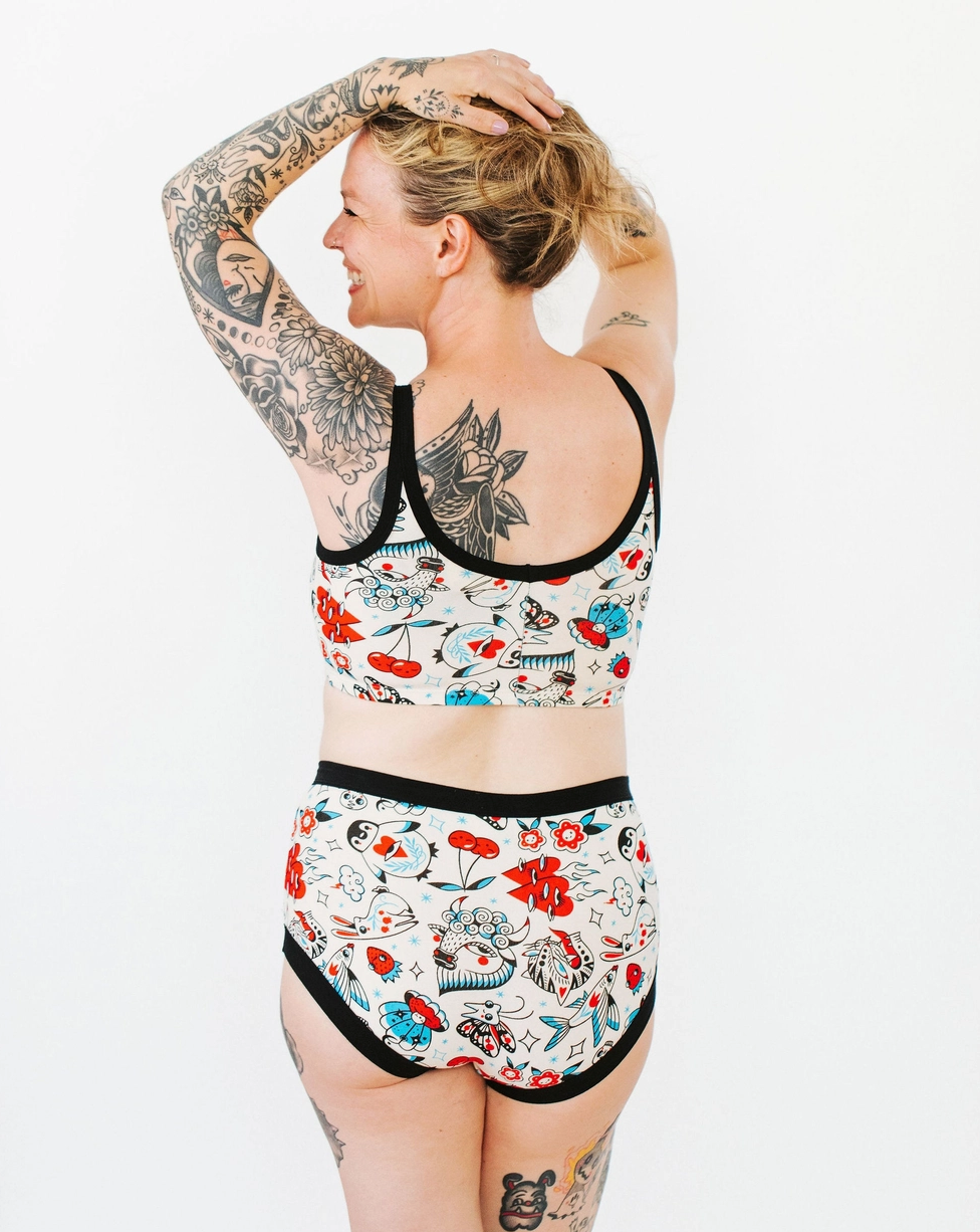Thunderpants Longline bra, Inked Up print