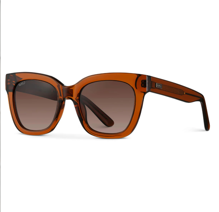 WMP Stormi polarized sunglasses, crystal chestnut brown frames with brown gradient lenses