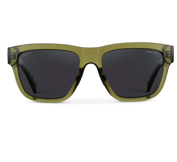 WMP Link polarized sunglasses, crystal saguaro green frames with black lenses