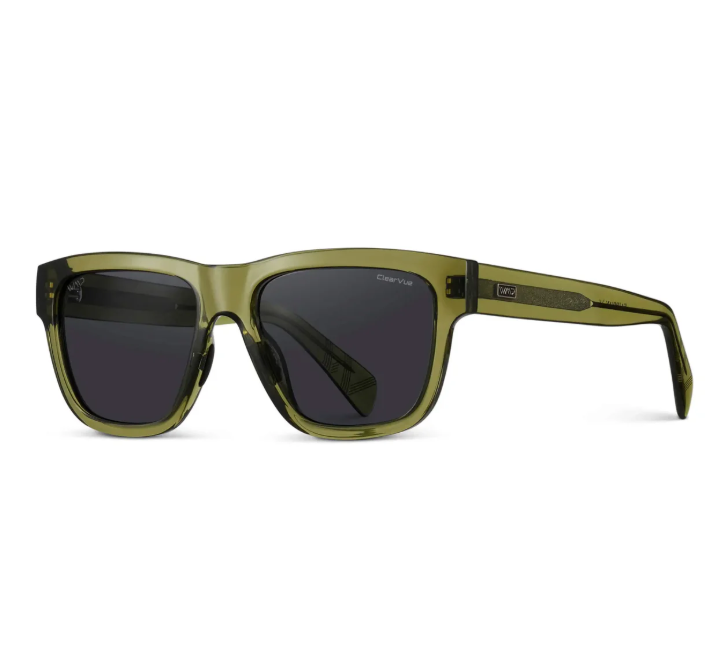 WMP Link polarized sunglasses, crystal saguaro green frames with black lenses