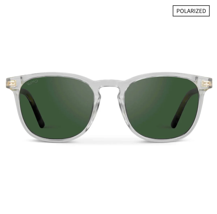 WMP Nick polarized sunglasses, clear frame with smoke green lenses
