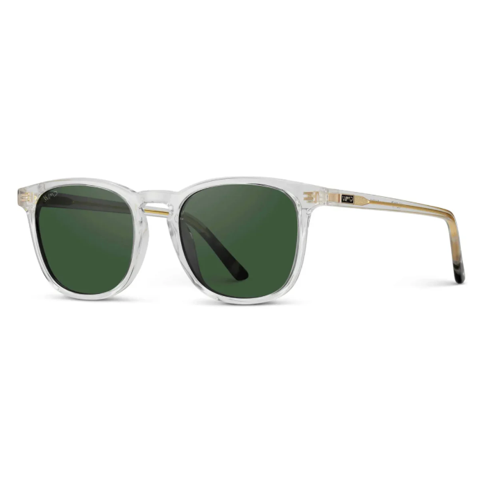 WMP Nick polarized sunglasses, clear frame with smoke green lenses