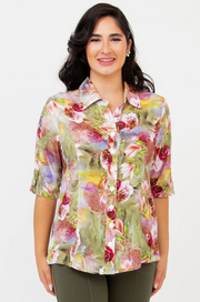 Blue Sky Lorine shirt, bamboo linen Norwich print